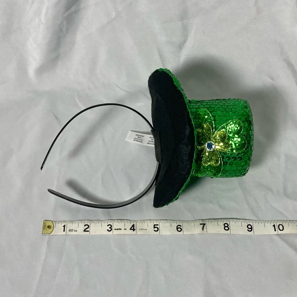 Saint Patrick’s Day Four Leaf Shamrock Clover Green Sequined Top Hat Headband